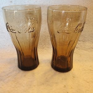 Coca Cola Vtg Amber Glasses, Set of 2